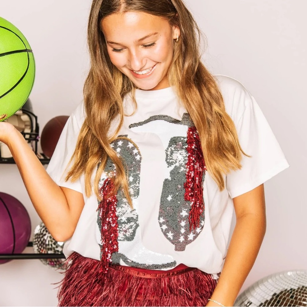 GARNET & BLACK FRINGE BOOT TEE Queen of Sparkles